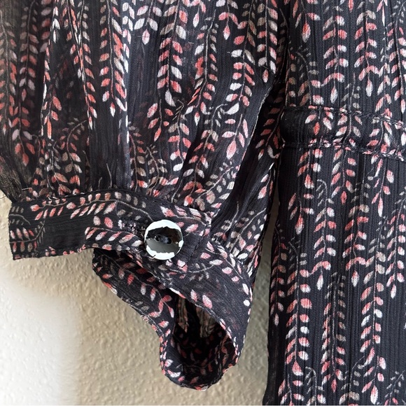 Free People Women's Black Lace Mini Dress SZ M Leather Tie 3/4 Sleeve - Picture 8 of 12